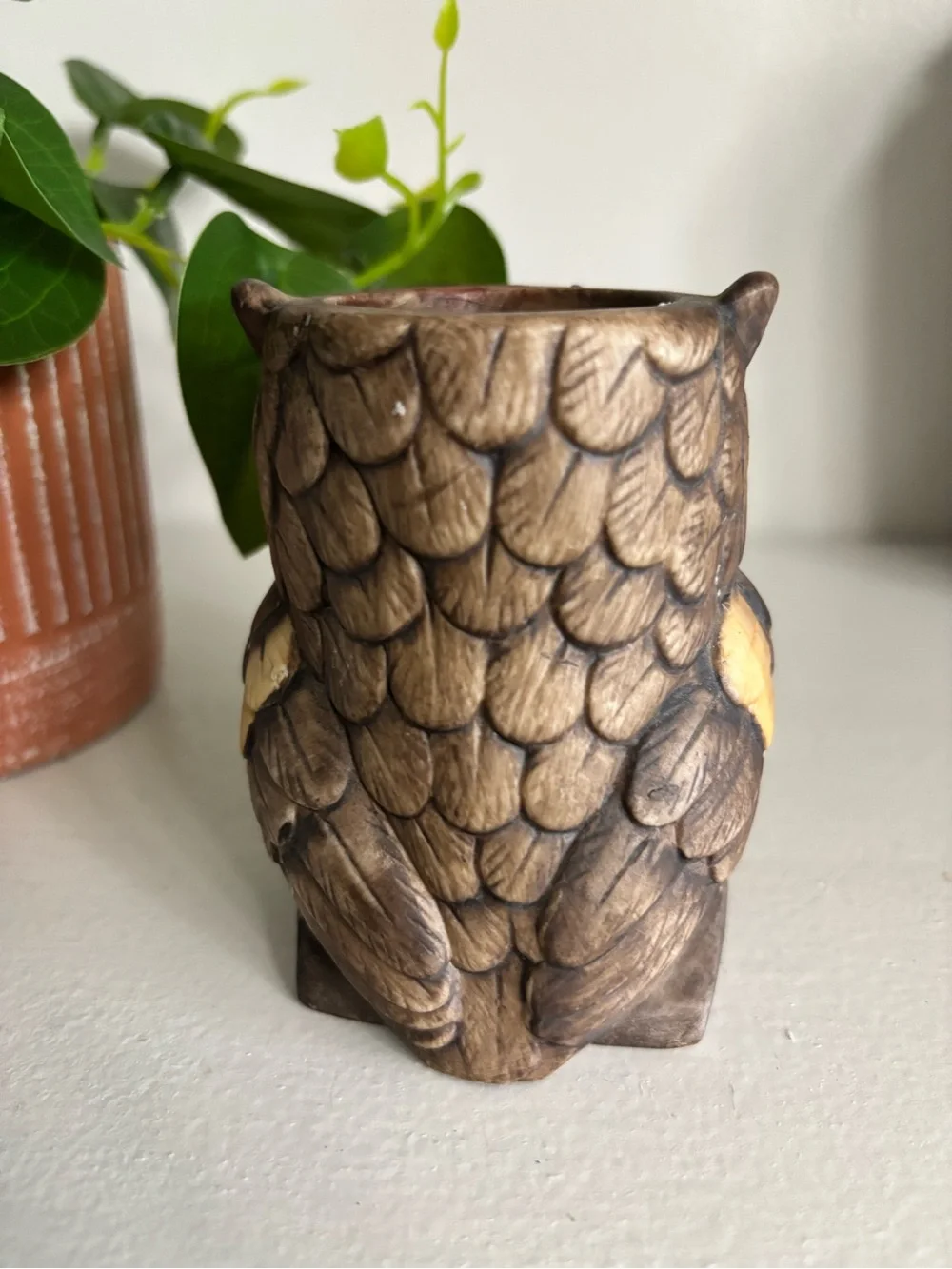 Vintage Mcm retro ceramic grumpy owl tapered candle holder